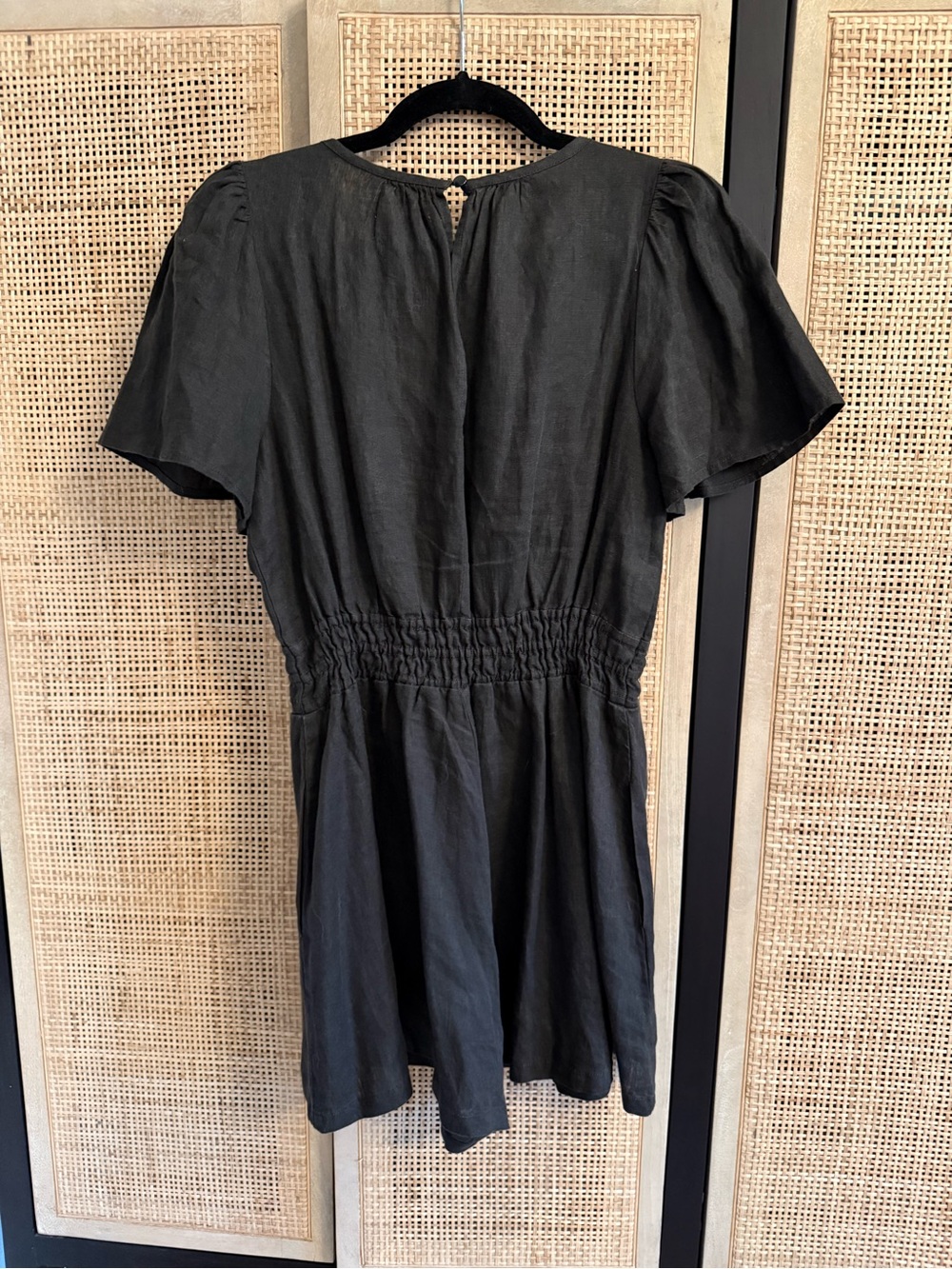 Anthropologie Black Short-Sleeve Smocked-Waist Romper - Picture 4 of 10